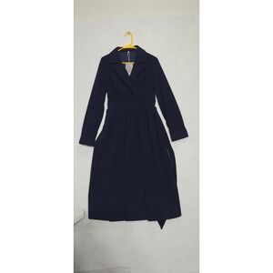 Oyrosy Navy Blue Corduroy Long Sleeve Maxi Dress Notched Lapel Size M